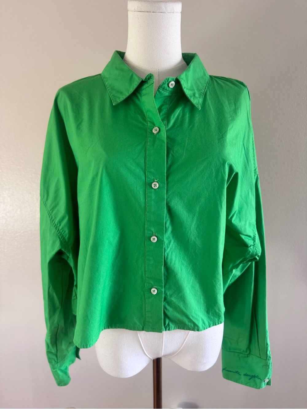 Favorite Daughter Green Cropped 100% Cotton Button Down Shirt XL